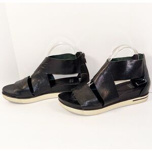 Eileen Fisher Sport Platform Sandal Black Tumbled Leather Sneaker Lagenlook Sz 9